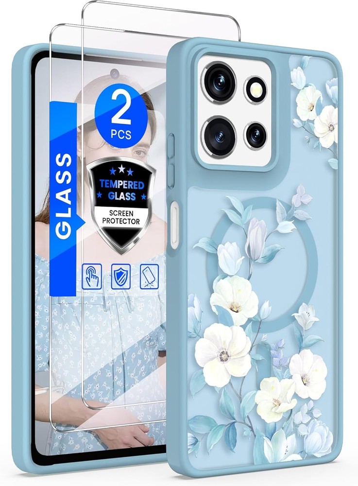 Motorola Moto G Power 5G 2025/2026 Floral Phone Case with 2X Screen Protector