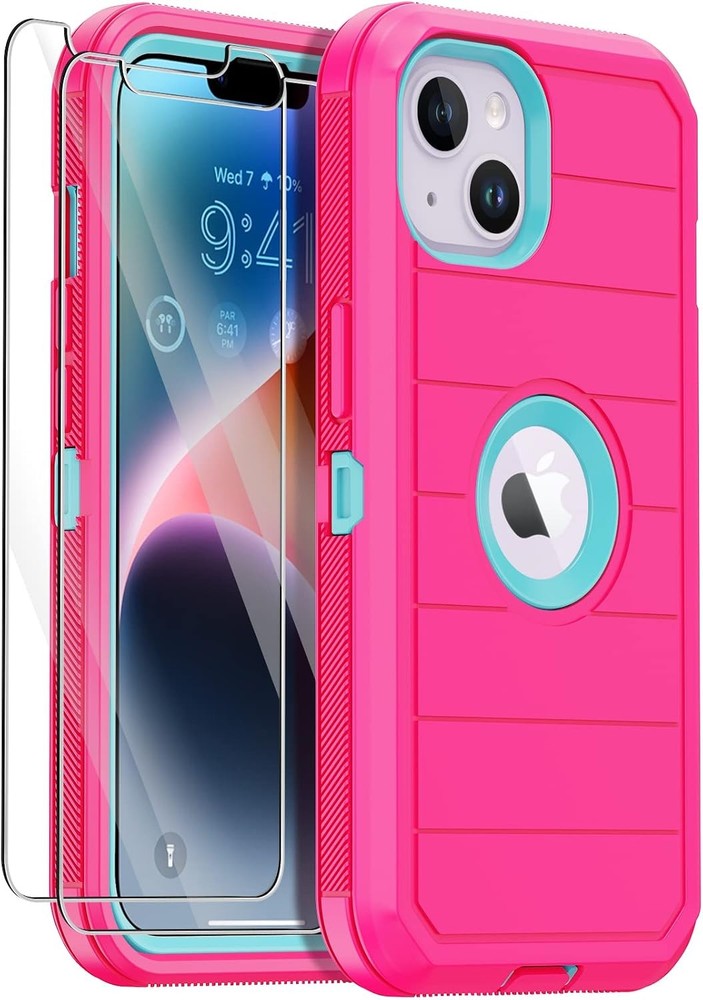 iPhone 14 Case (Rose/Light Green) – 3-Layer Military Grade Shockproof Protection