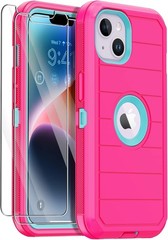 iPhone 14 Case (Rose/Light Green) – 3-Layer Military Grade Shockproof Protection